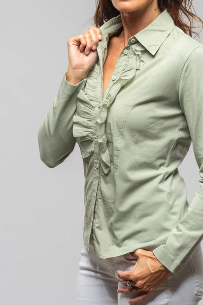 European Culture Pennelope Ruffle Front Shirt In Sage Ladies - Blouses