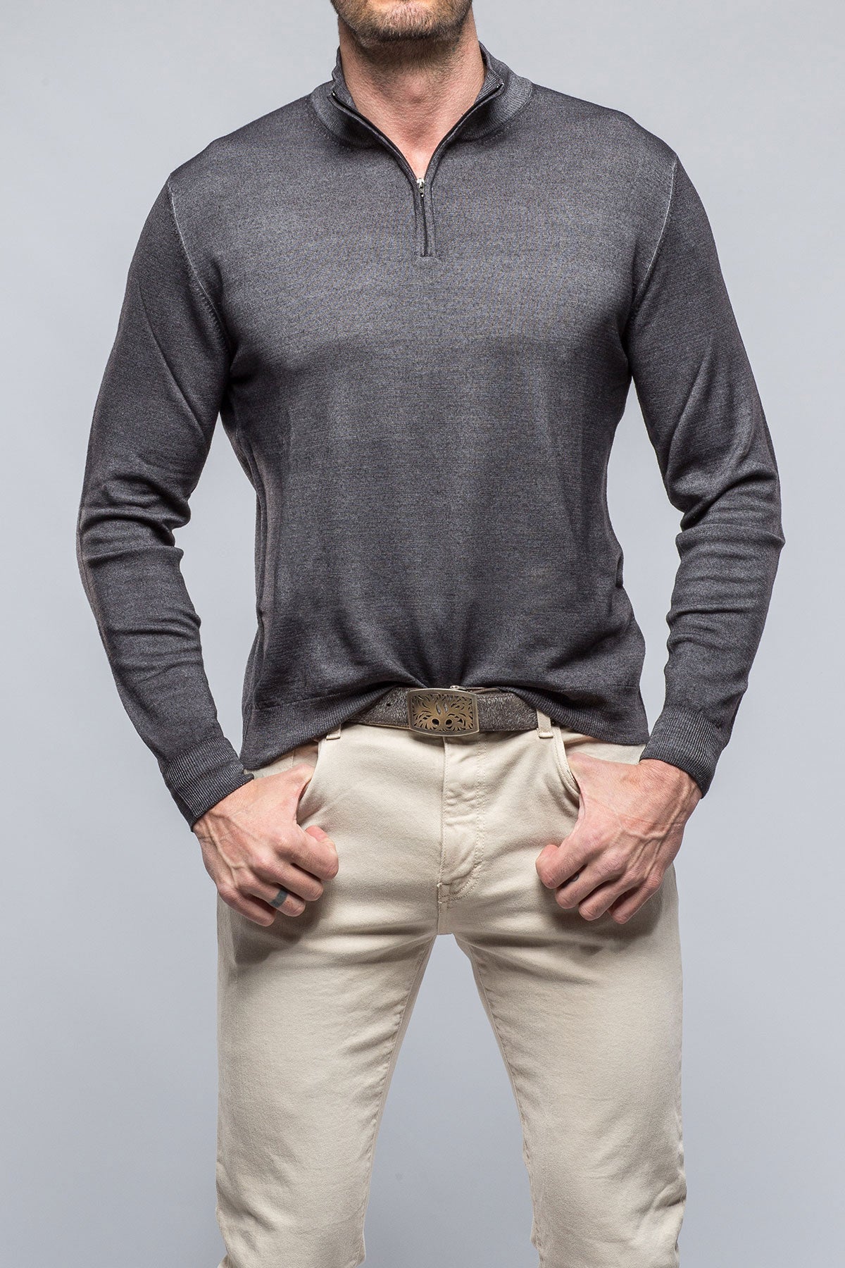 Manzoni Merino Half Zip Sweater in Anthracite | Mens - Sweaters | Dune