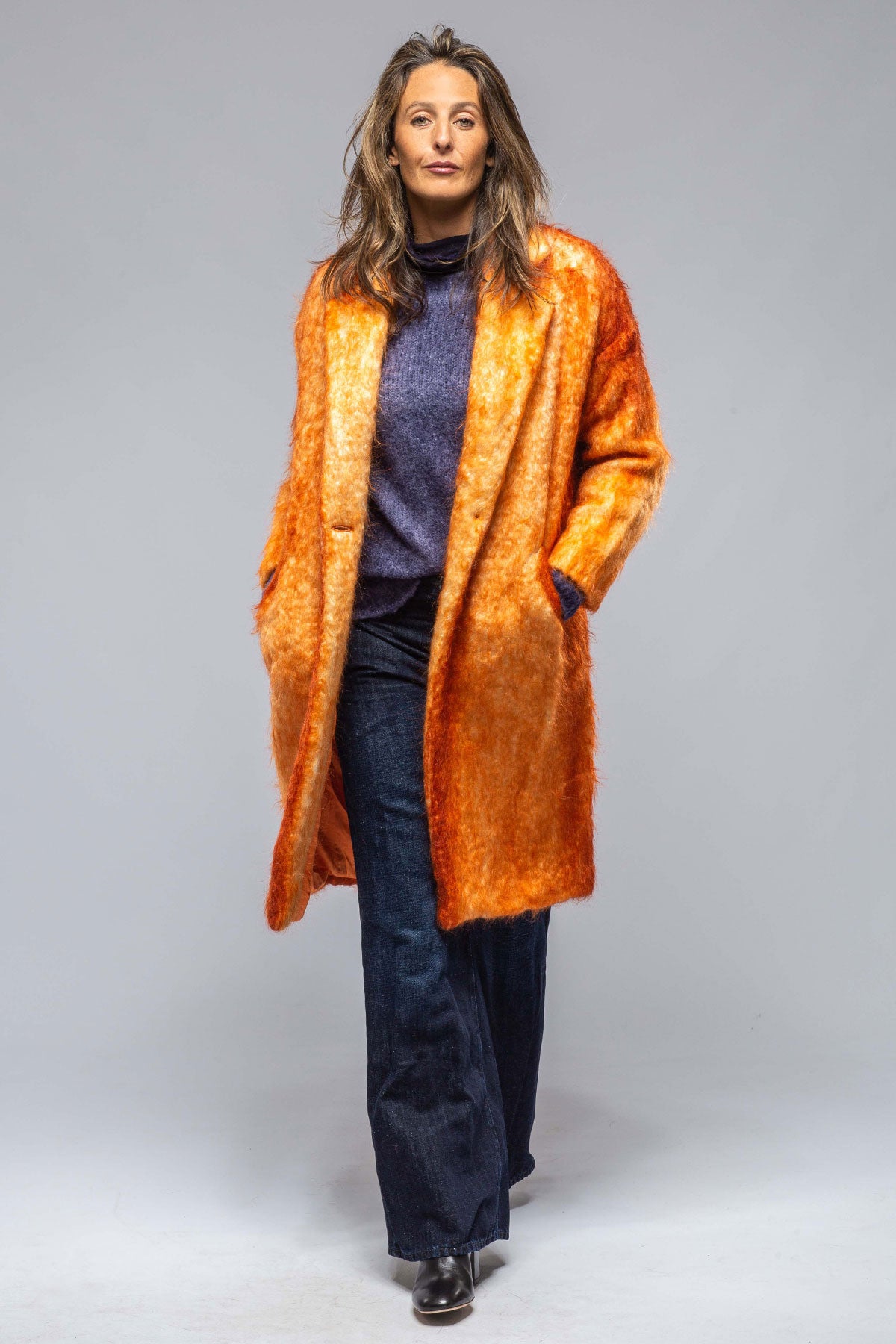 Fiona Mohair Wool Coat In Orange Rust