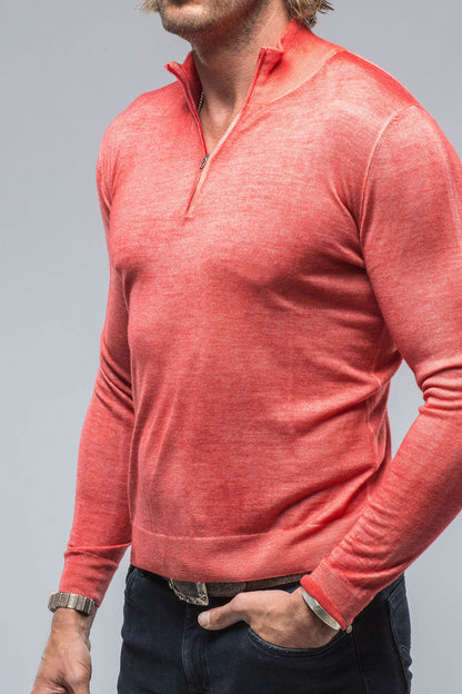 Queniin Cashmere Quarter Zip In Blood Orange