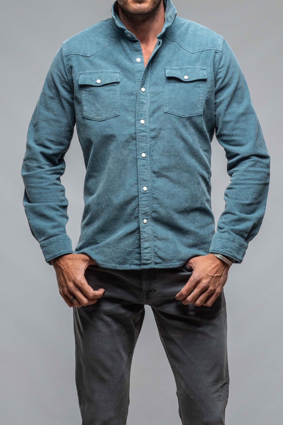 Brooks Corduroy Snap Shirt In Niagra | Mens - Shirts | Axels Premium Denim