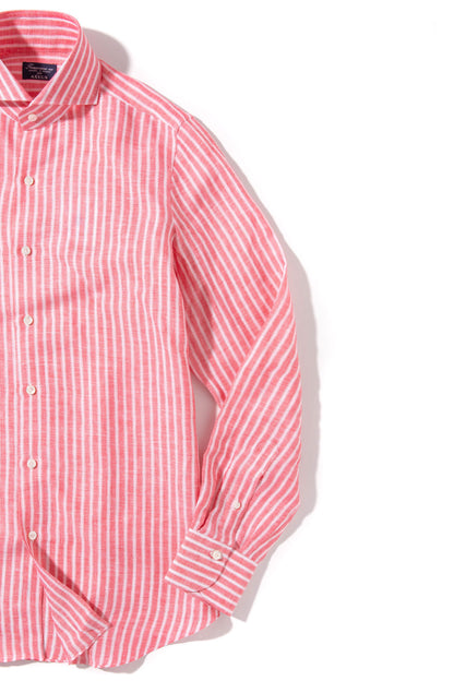 Finamore Napoli Bonobo Linen Washed Bengal Stripe In Red Mens - Shirts - Dress
