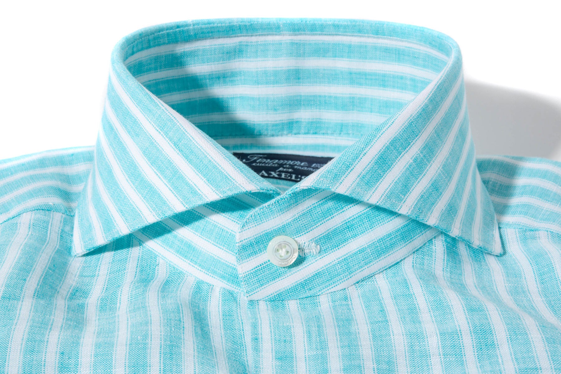 Finamore Napoli Bonobo Linen Washed Bengal Stripe In Turquoise Mens - Shirts - Dress