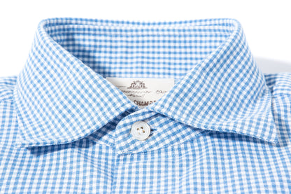 Finamore Napoli Hexie Cotton Check in Blue Mens - Shirts - Dress