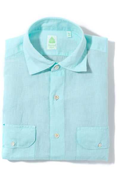 Otztal 2 Pocket Shirt In Aqua | Mens - Shirts - Dress | Finamore Napoli
