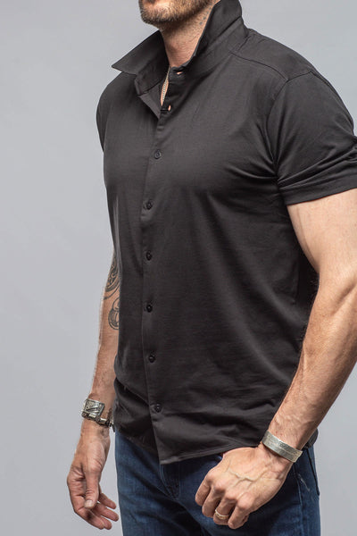 Catalina Button Up Polo In Black | Mens - Shirts - Polos | Georg Roth