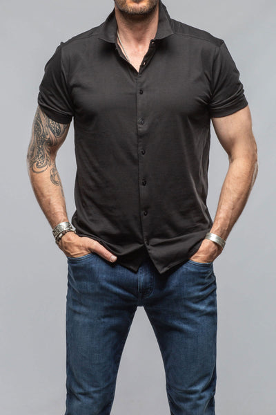 Catalina Button Up Polo In Black | Mens - Shirts - Polos | Georg Roth