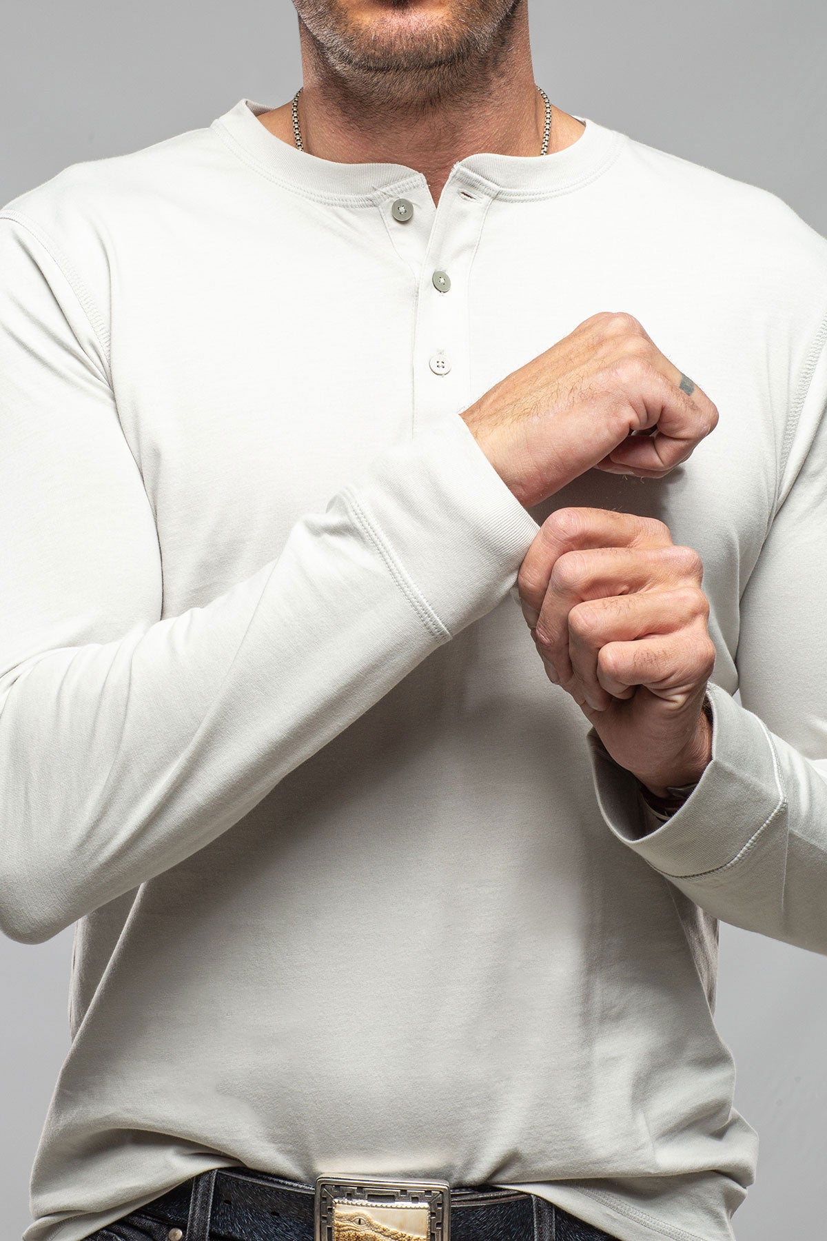 Georg Roth Coronado Cotton LS Henley in Cement Mens - Shirts - T-Shirts