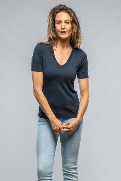 Georg Roth Evelina Short Sleeve V Neck In Navy Ladies - Tops