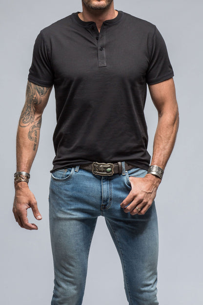 Georg Roth Mendocino Cotton SS Henley in Black Mens - Shirts - T-Shirts