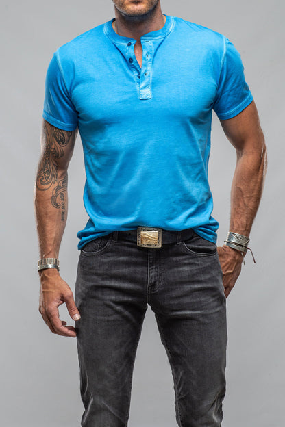 Georg Roth Mendocino Cotton SS Henley in Blue Lagoon Mens - Shirts - T-Shirts