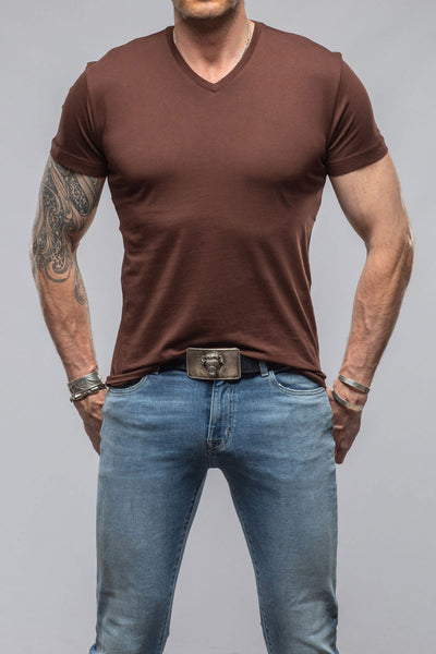 Georg Roth Siena Cotton V Neck In Chocolate Mens - Shirts - T-Shirts