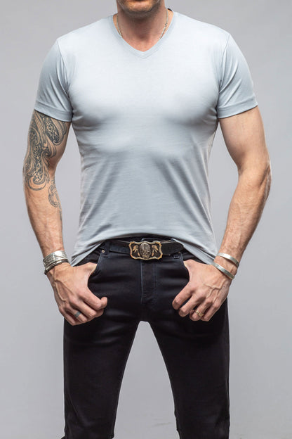 Georg Roth Siena Cotton V Neck In Pearl Grey Mens - Shirts - T-Shirts