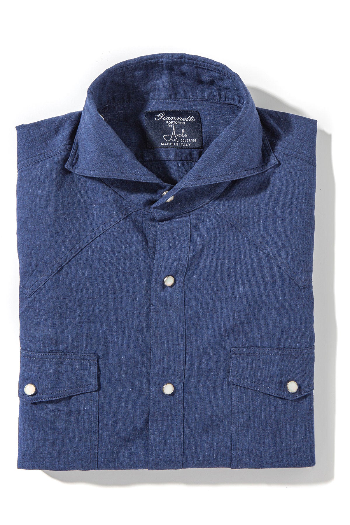Giannetto Portofino Blanton Linen Cotton Solid Shirt In Navy Mens - Shirts - Dress