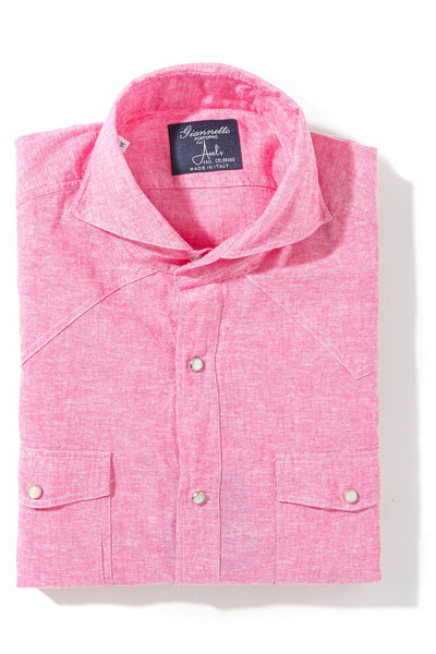 Giannetto Portofino Blanton Linen Cotton Solid Shirt In Pink Mens - Shirts - Dress