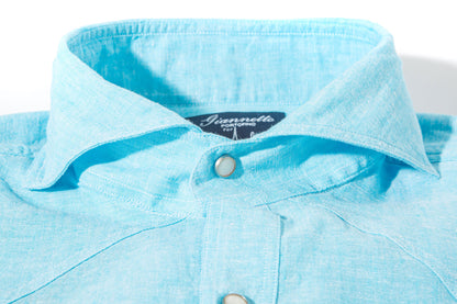 Giannetto Portofino Blanton Linen Cotton Solid Shirt In Turquoise Mens - Shirts - Dress