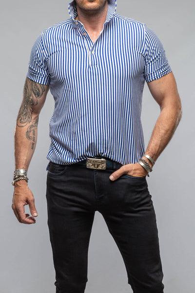 Bookers Pique Polo In Royal Blue Stripe | Mens - Shirts - Polos | Giannetto Portofino