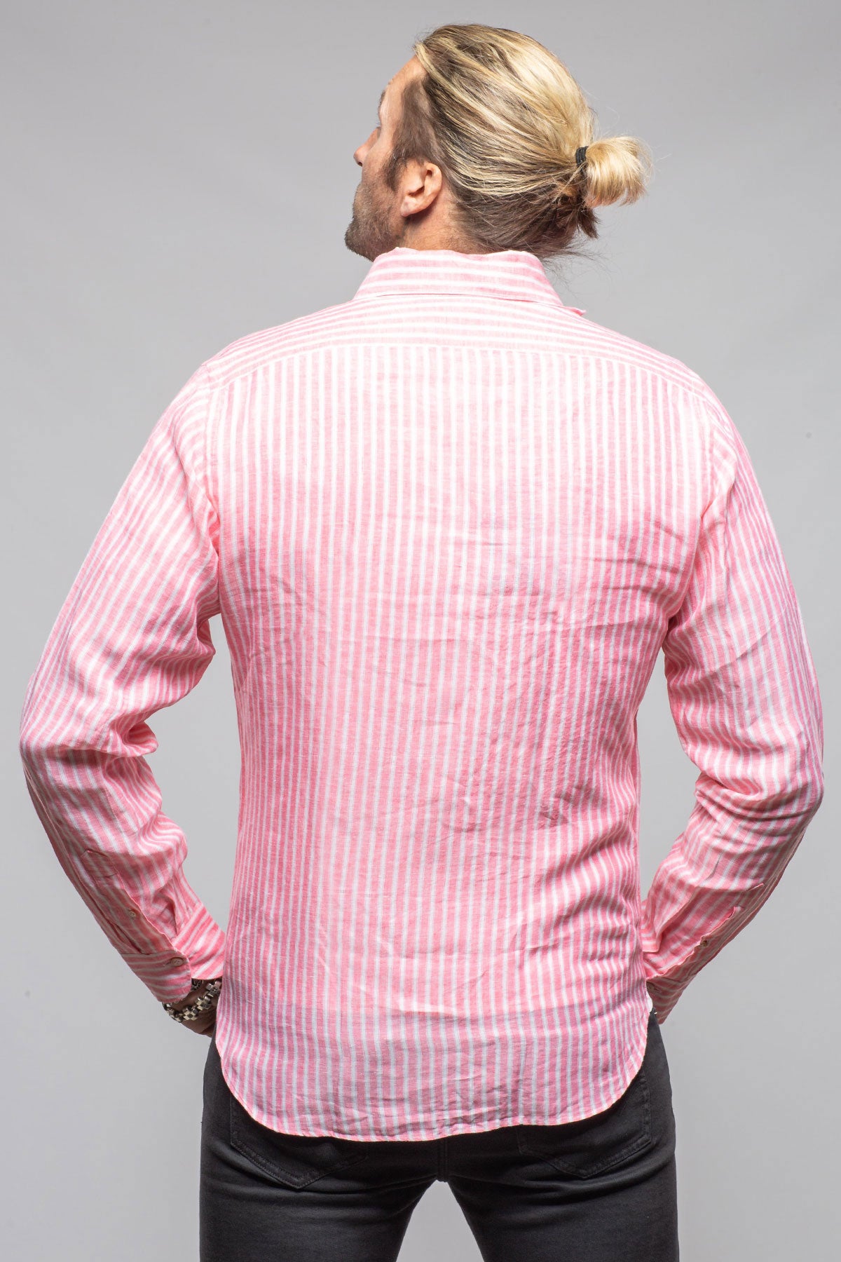 Giannetto Portofino Bulliet Linen Stripe In Pink Mens - Shirts - Dress