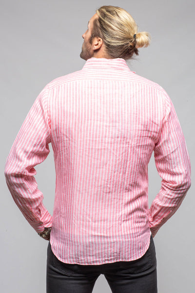 Giannetto Portofino Bulliet Linen Stripe In Pink Mens - Shirts - Dress