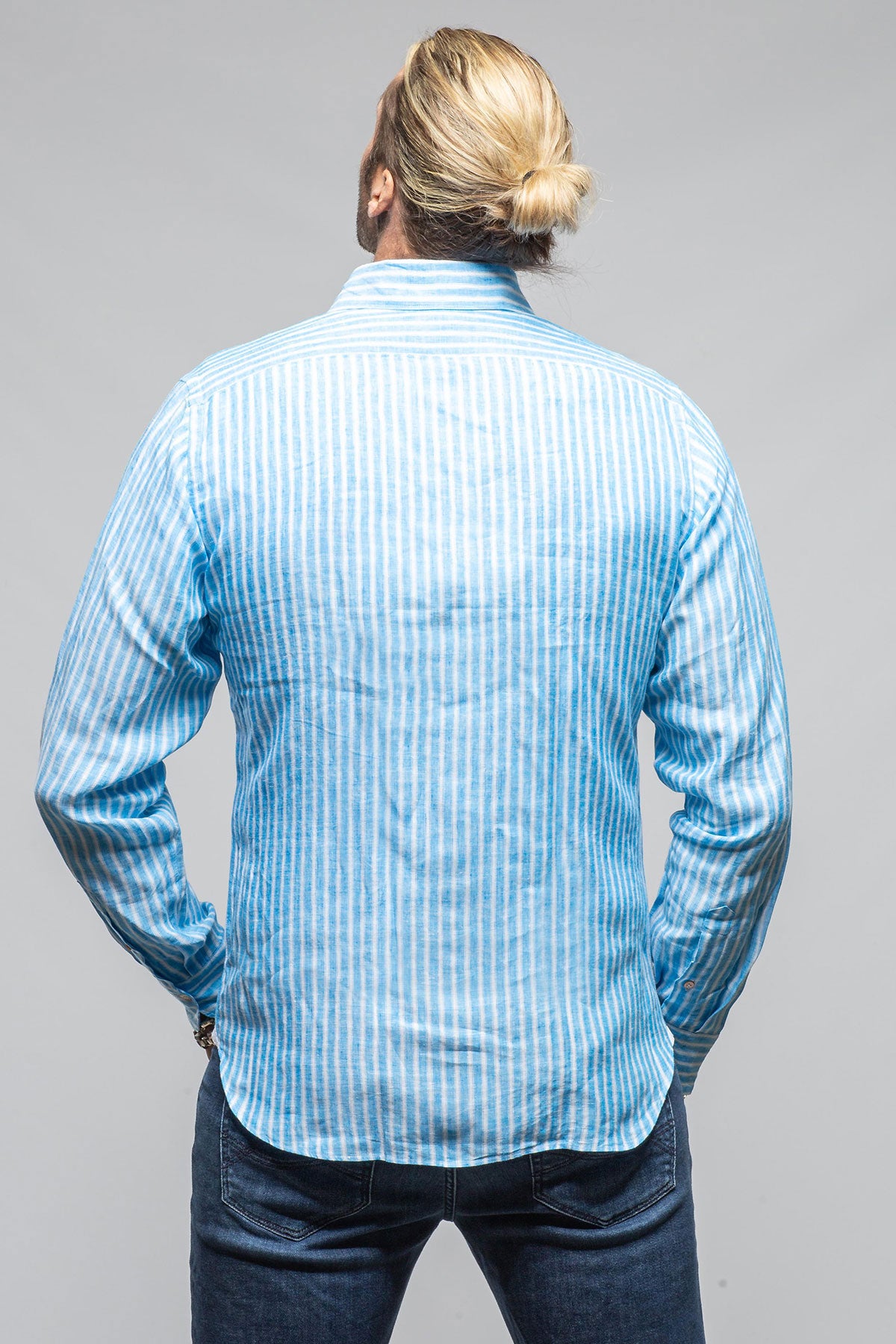 Giannetto Portofino Bulliet Linen Stripe Shirt In Blue Mens - Shirts - Dress