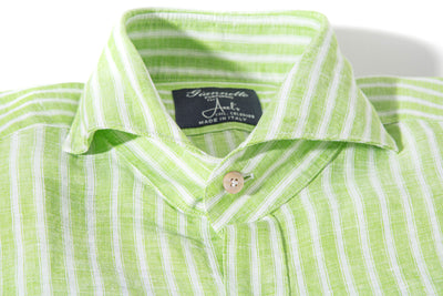 Giannetto Portofino Bulliet Linen Stripe Shirt In Green Mens - Shirts - Dress