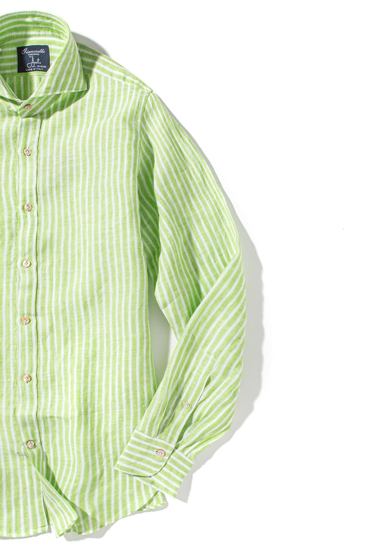 Giannetto Portofino Bulliet Linen Stripe Shirt In Green Mens - Shirts - Dress