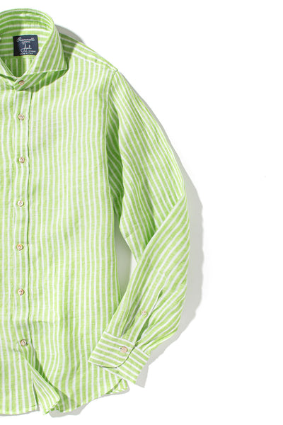 Giannetto Portofino Bulliet Linen Stripe Shirt In Green Mens - Shirts - Dress