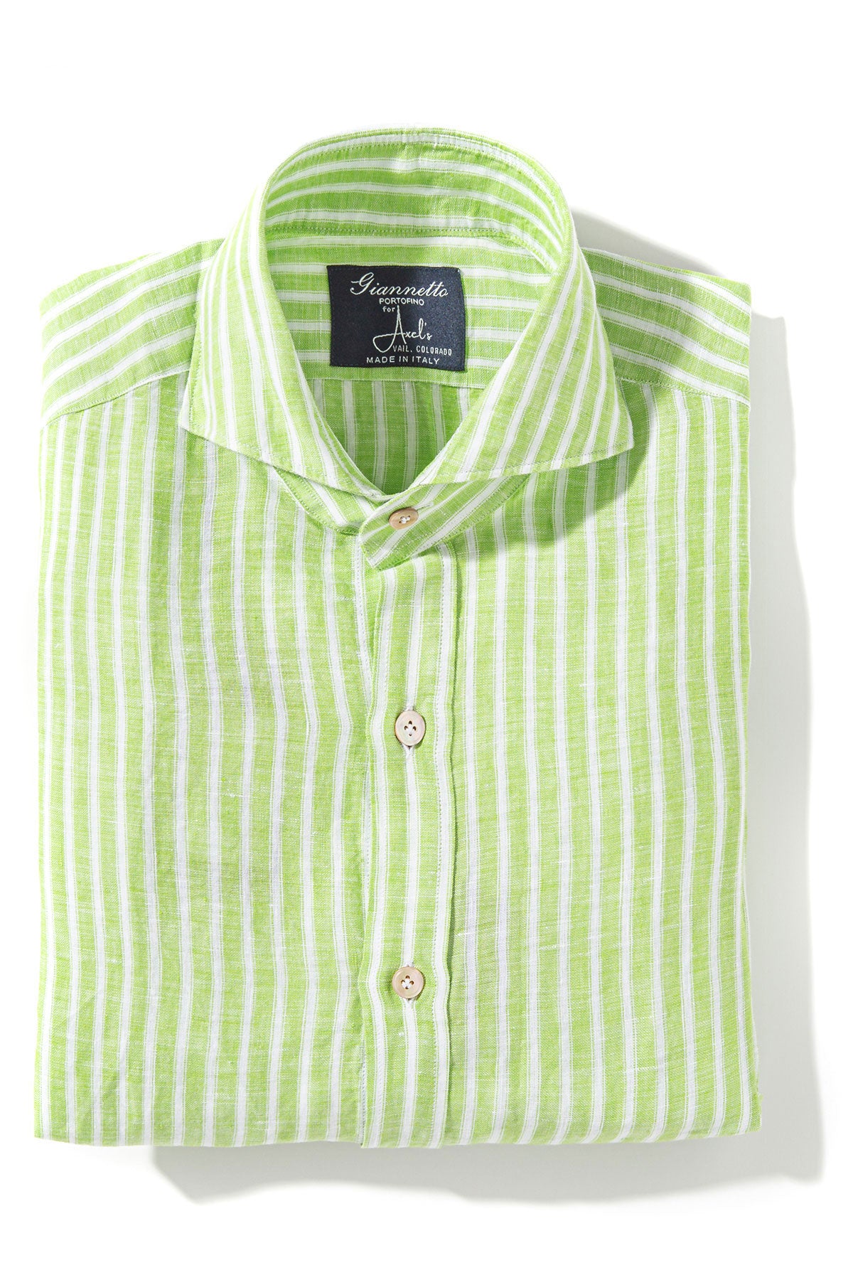 Giannetto Portofino Bulliet Linen Stripe Shirt In Green Mens - Shirts - Dress