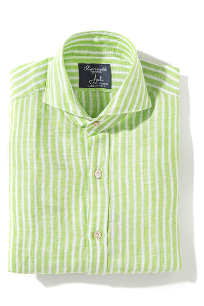 Giannetto Portofino Bulliet Linen Stripe Shirt In Green Mens - Shirts - Dress