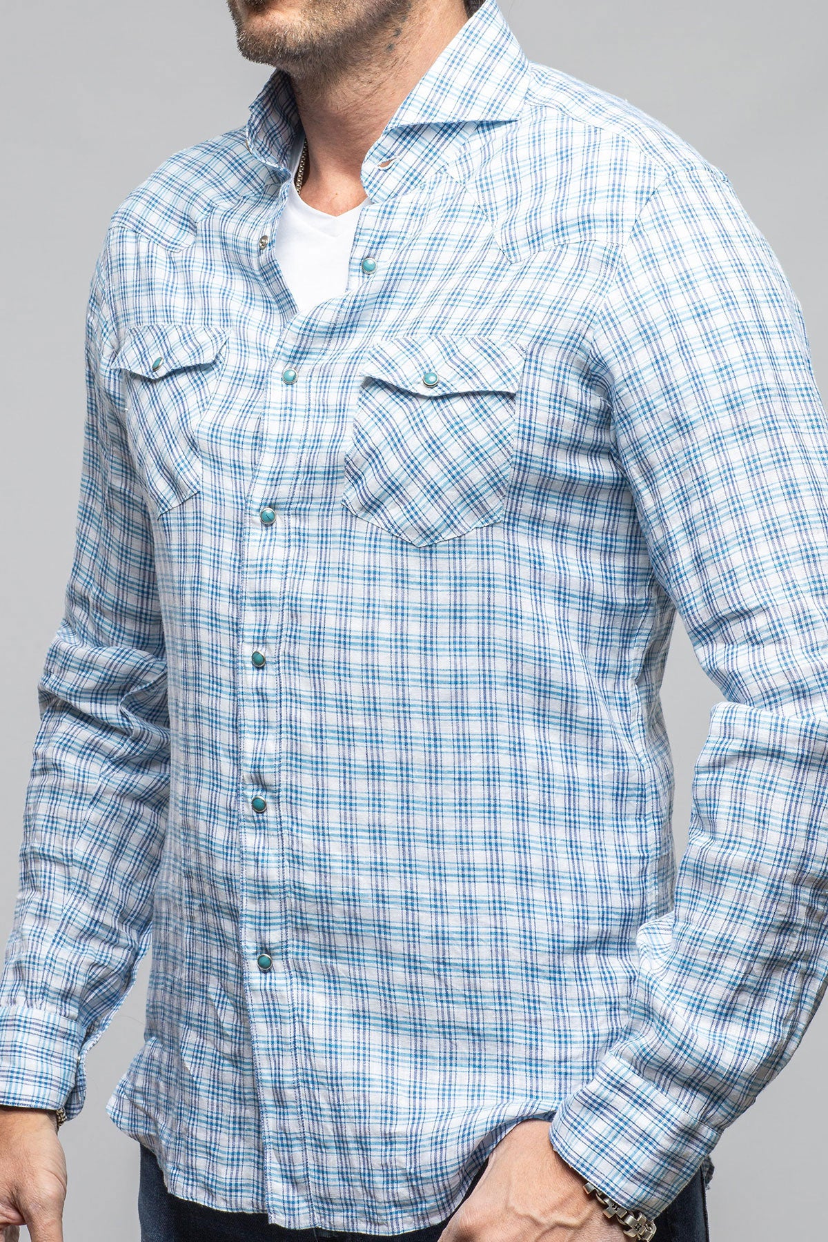 Giannetto Portofino Cheyenne Western Linen Snap Shirt Mens - Shirts - Outpost