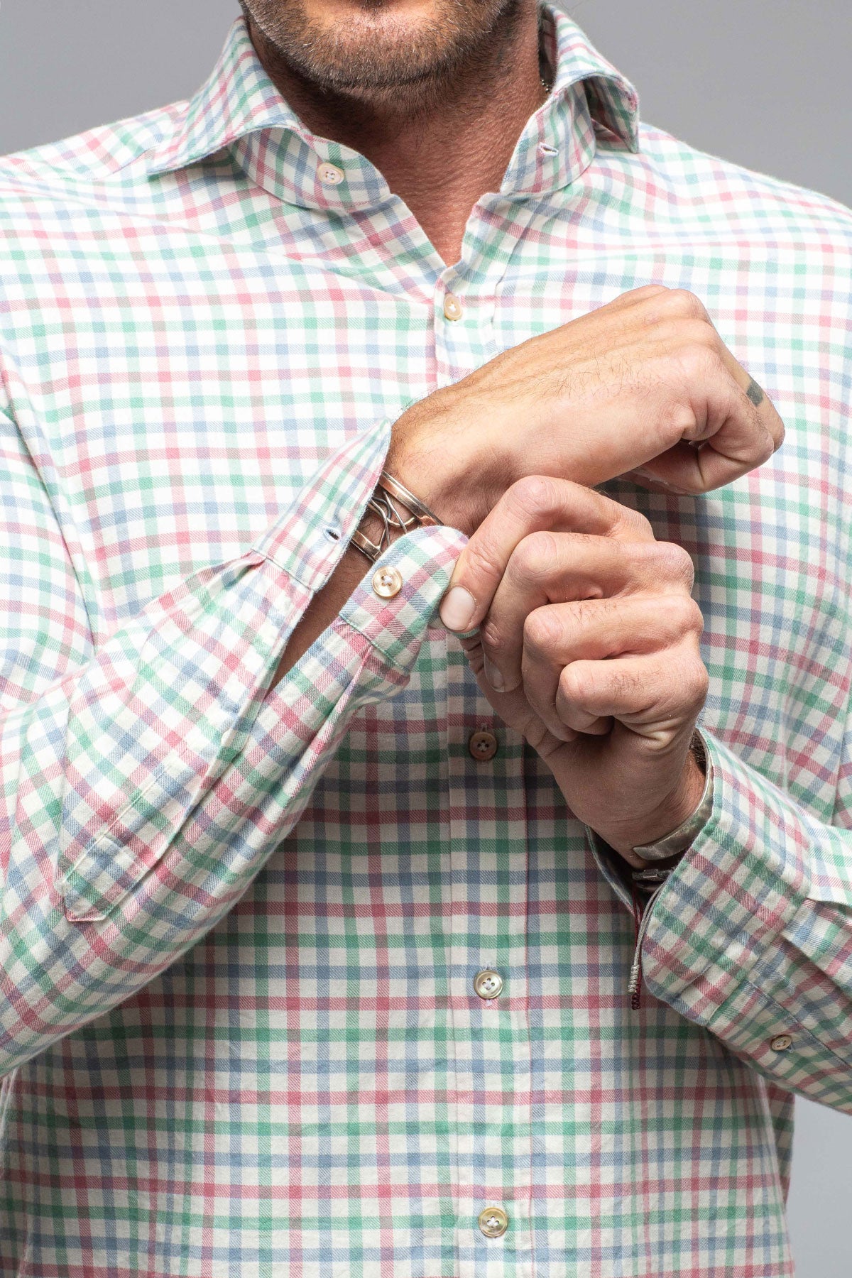 Giannetto Portofino Crater Shirt In Green/Pink Check Mens - Shirts - Dress