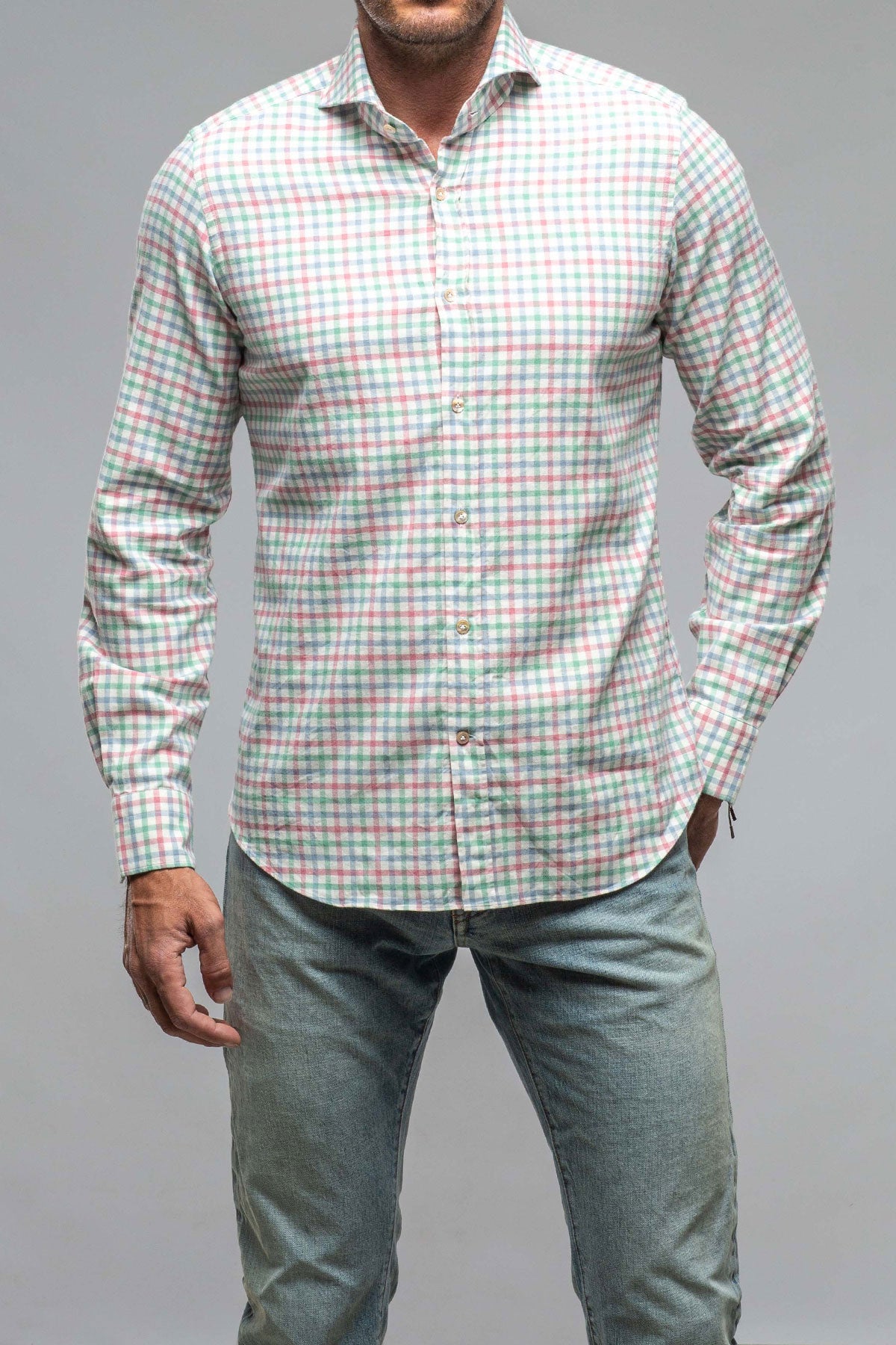 Giannetto Portofino Crater Shirt In Green/Pink Check Mens - Shirts - Dress