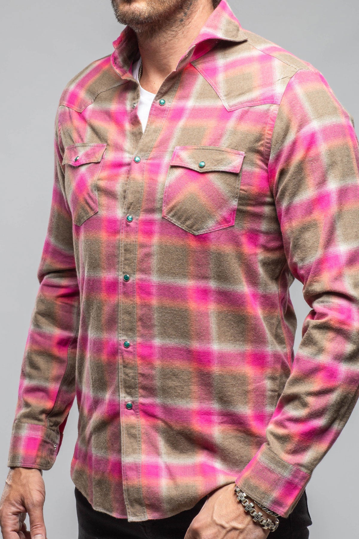 Enchanted Western Cotton Snap In Sprayed Pink | Mens - Shirts - Dress | Giannetto Portofino