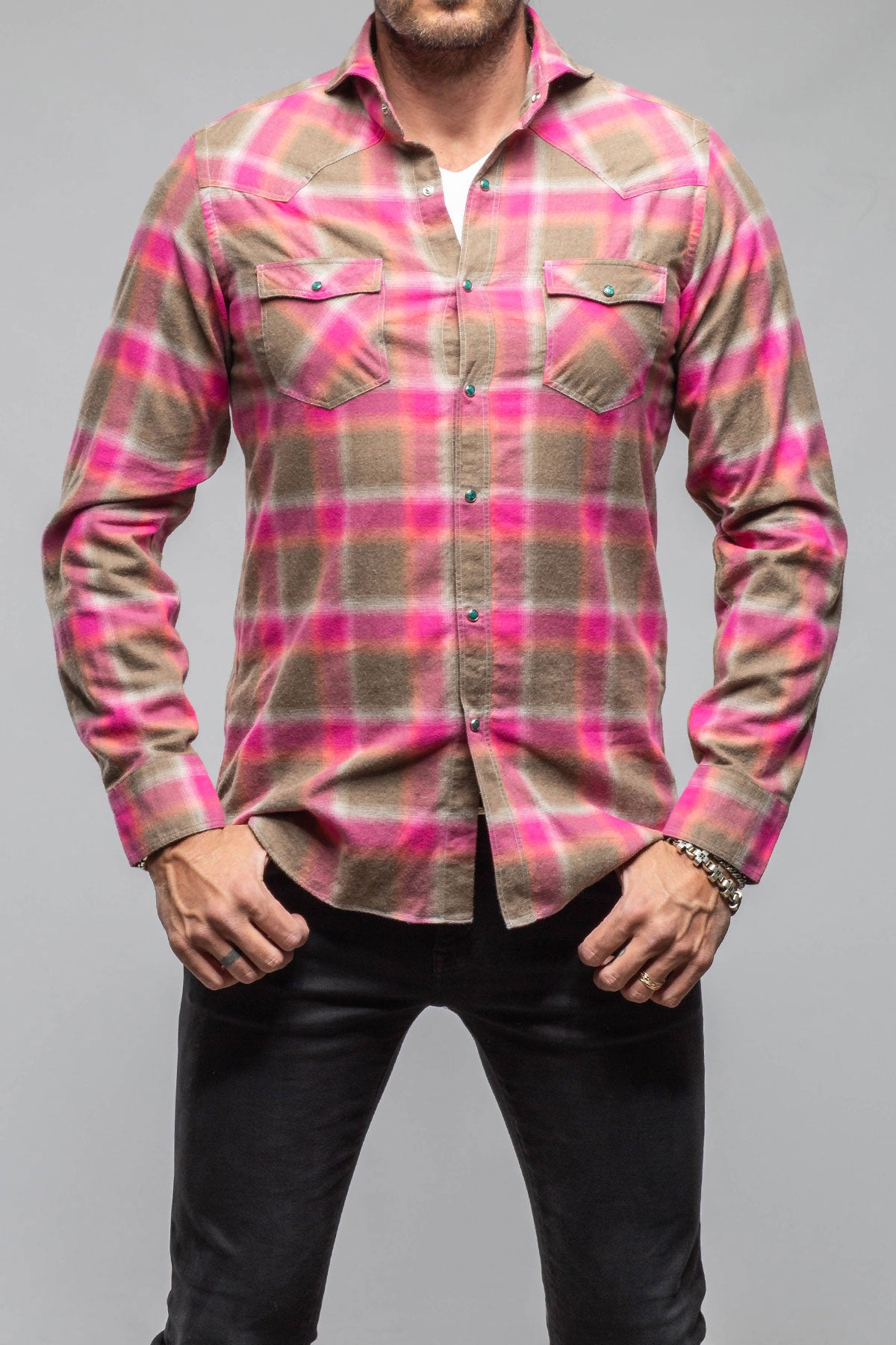 Enchanted Western Cotton Snap In Sprayed Pink | Mens - Shirts - Dress | Giannetto Portofino