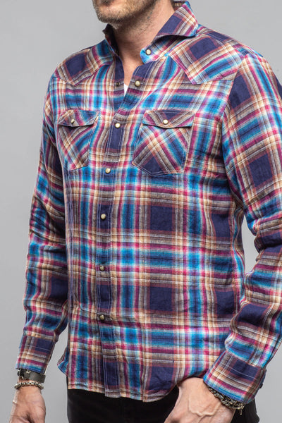 Giannetto Portofino Firenze Linen Snap Shirt In Navy Mens - Shirts - Dress