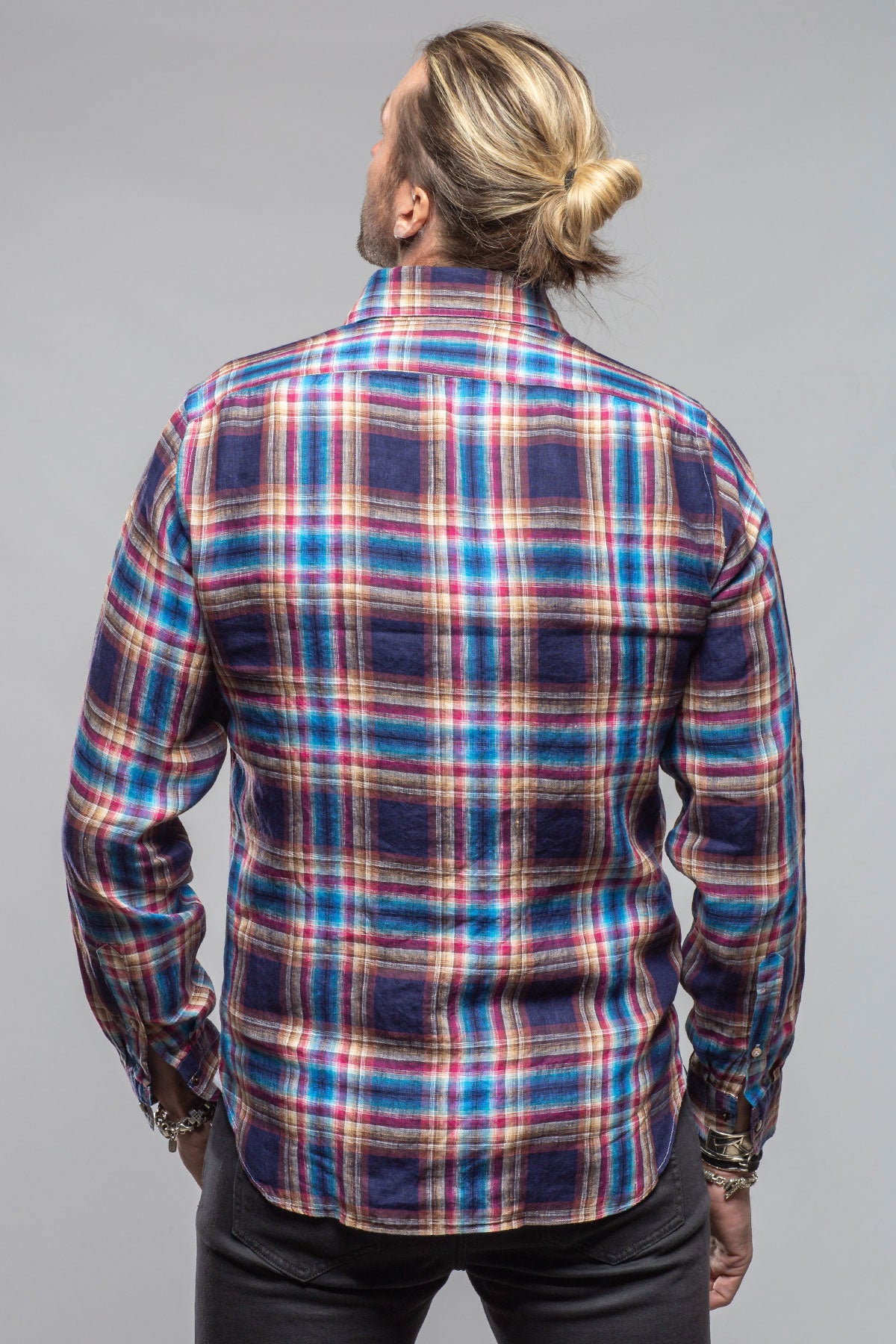 Giannetto Portofino Firenze Linen Snap Shirt In Navy Mens - Shirts - Dress