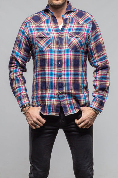 Giannetto Portofino Firenze Linen Snap Shirt In Navy Mens - Shirts - Dress