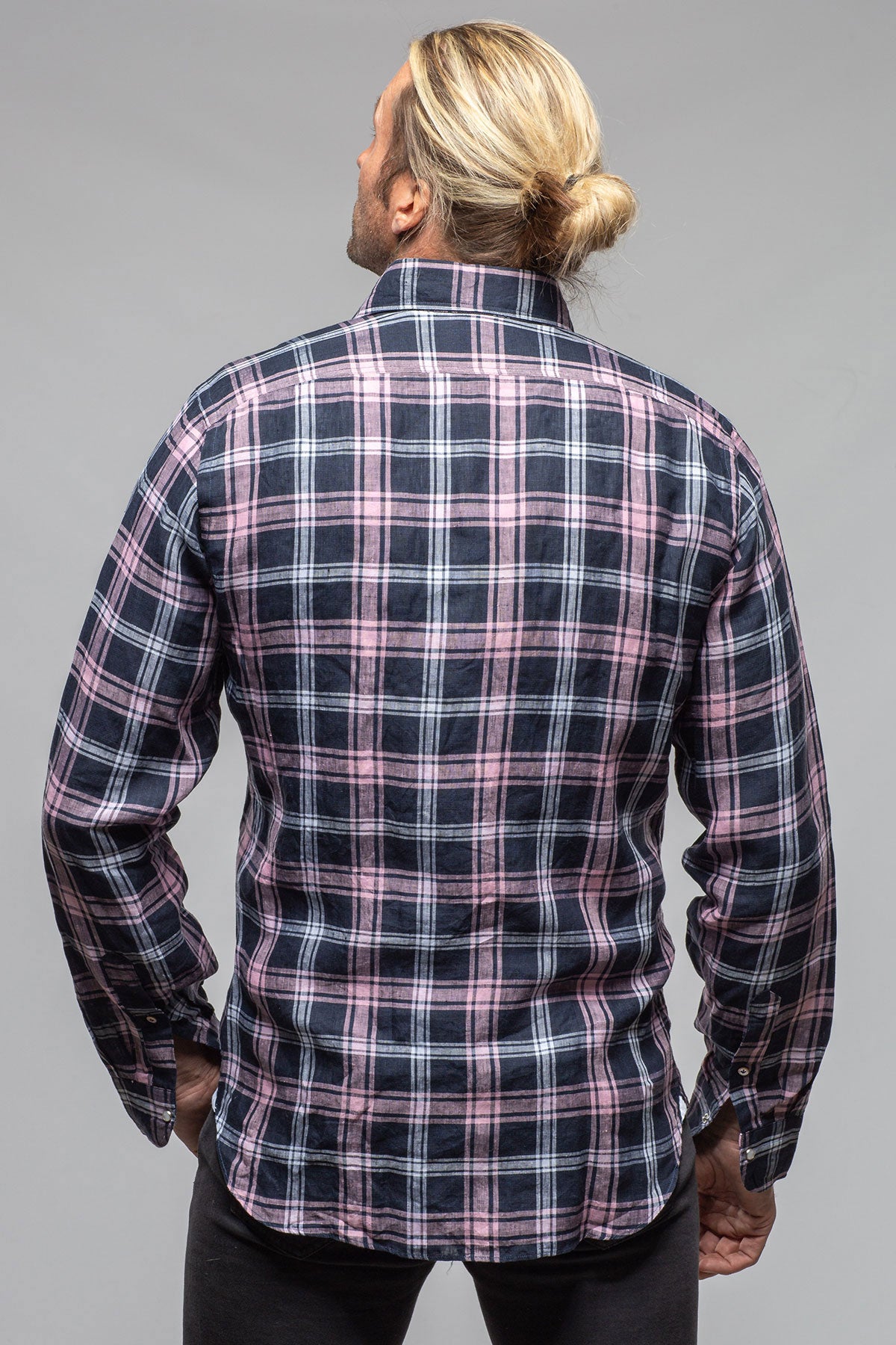 Firenze Linen Snap Shirt In Navy/Pink | Mens - Shirts - Dress | Giannetto Portofino