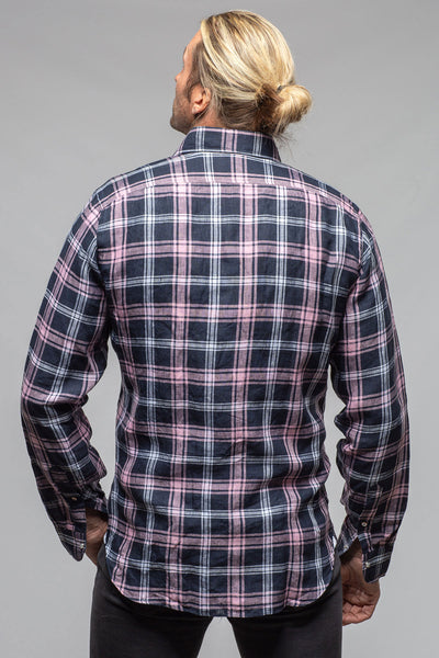 Firenze Linen Snap Shirt In Navy/Pink | Mens - Shirts - Dress | Giannetto Portofino