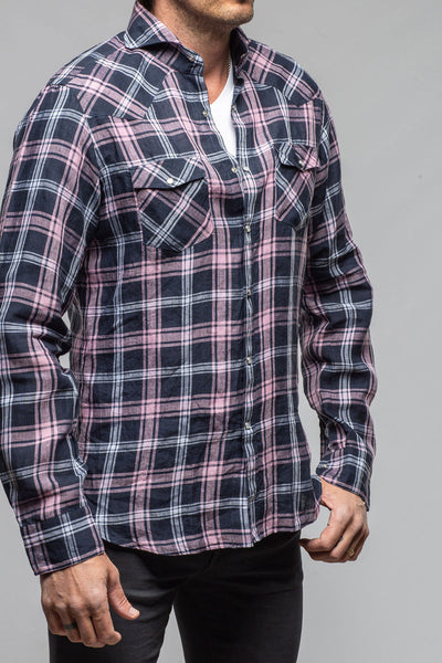 Firenze Linen Snap Shirt In Navy/Pink | Mens - Shirts - Dress | Giannetto Portofino