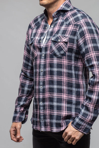 Firenze Linen Snap Shirt In Navy/Pink | Mens - Shirts - Dress | Giannetto Portofino