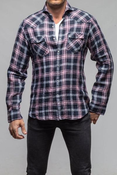 Firenze Linen Snap Shirt In Navy/Pink | Mens - Shirts - Dress | Giannetto Portofino