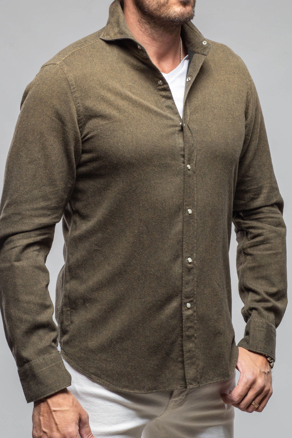 Golden Sand Washed Snap Shirt In Chocolate | Mens - Shirts - Dress | Giannetto Portofino