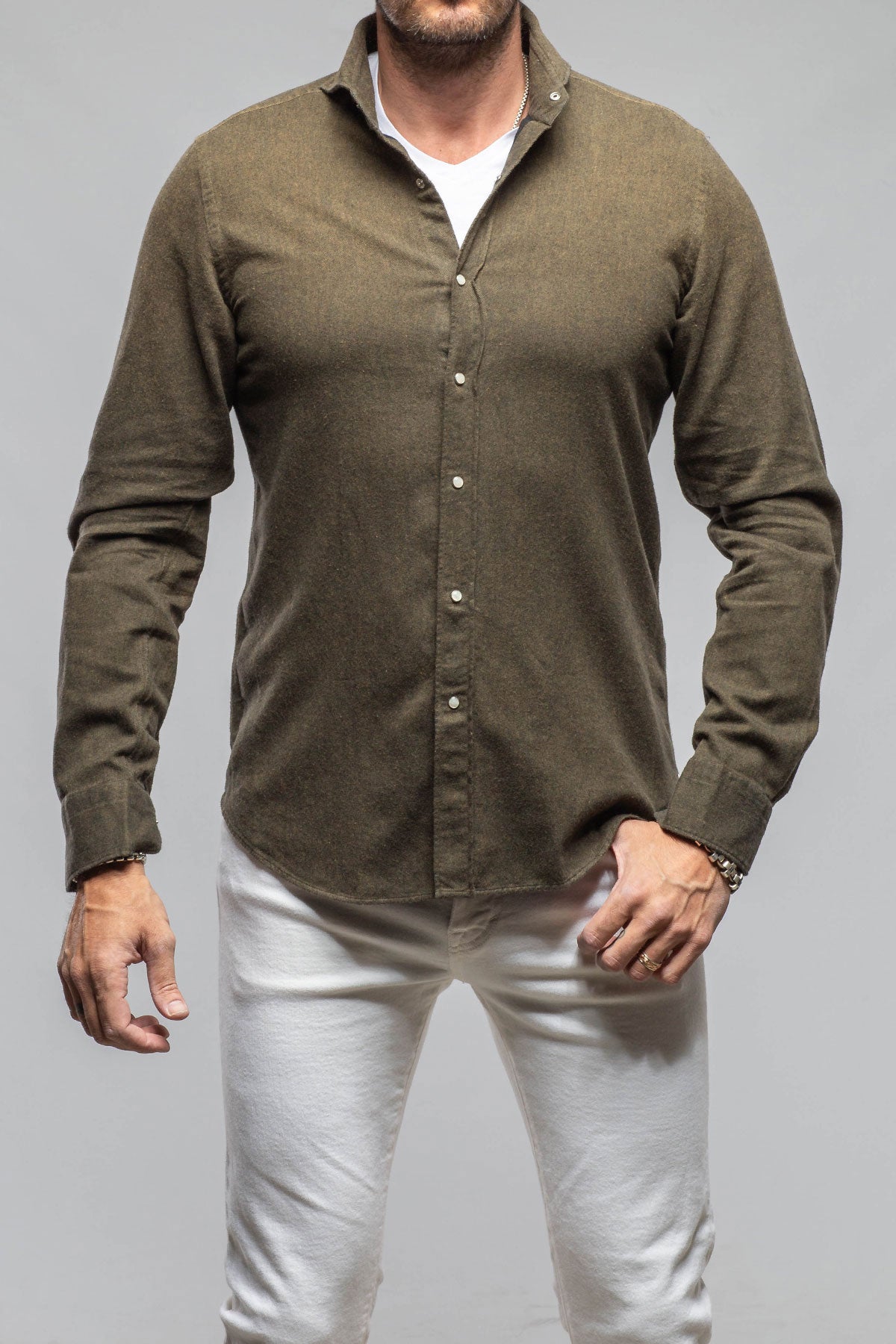 Golden Sand Washed Snap Shirt In Chocolate | Mens - Shirts - Dress | Giannetto Portofino