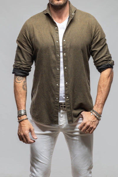 Golden Sand Washed Snap Shirt In Chocolate | Mens - Shirts - Dress | Giannetto Portofino