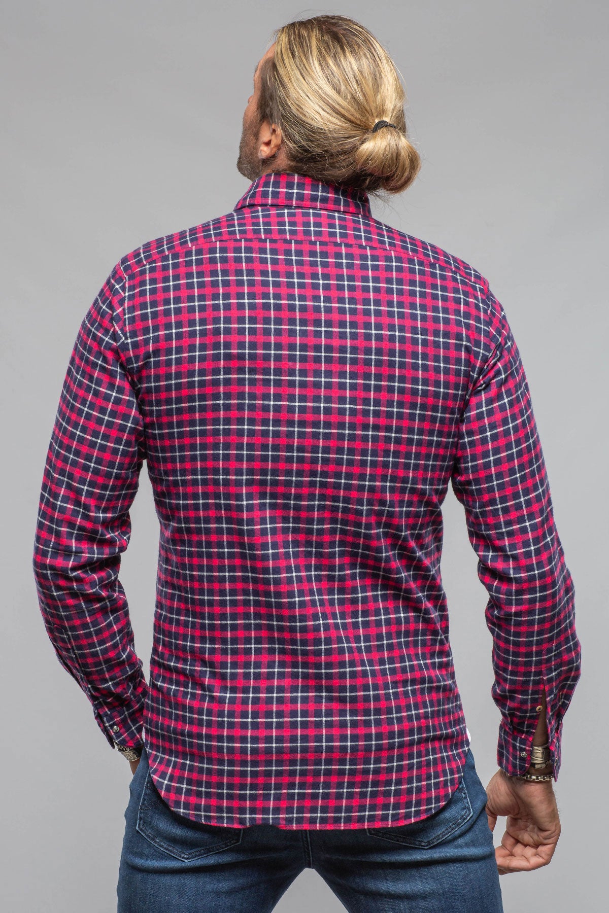 Harmony Check Flannel Snap Shirt In Pink Navy | Mens - Shirts - Dress | Giannetto Portofino