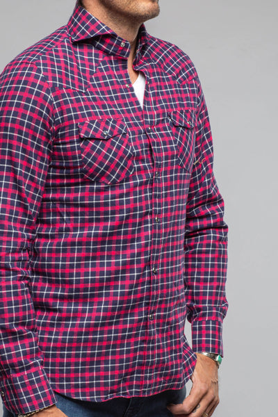 Harmony Check Flannel Snap Shirt In Pink Navy | Mens - Shirts - Dress | Giannetto Portofino