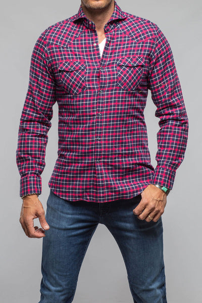 Harmony Check Flannel Snap Shirt In Pink Navy | Mens - Shirts - Dress | Giannetto Portofino