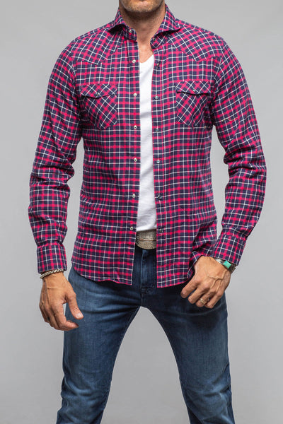 Harmony Check Flannel Snap Shirt In Pink Navy | Mens - Shirts - Dress | Giannetto Portofino