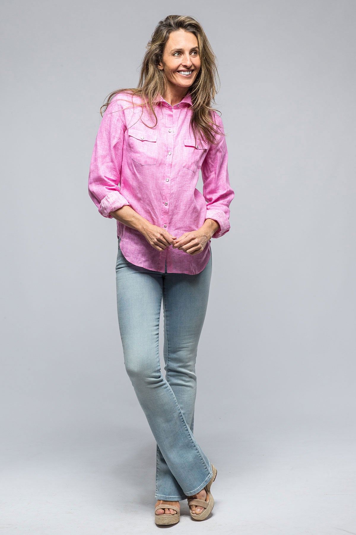 Giannetto Portofino Janie's Soft Touch Linen Shirt In Pink Ladies - Tops